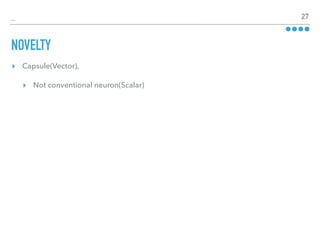_ 27
▸ Capsule(Vector),
▸ Not conventional neuron(Scalar)
NOVELTY
 