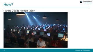 Onderdeel van FD Mediagroep
How?
• Anno 2012: human labor
• Since March 2017: machine
17
 