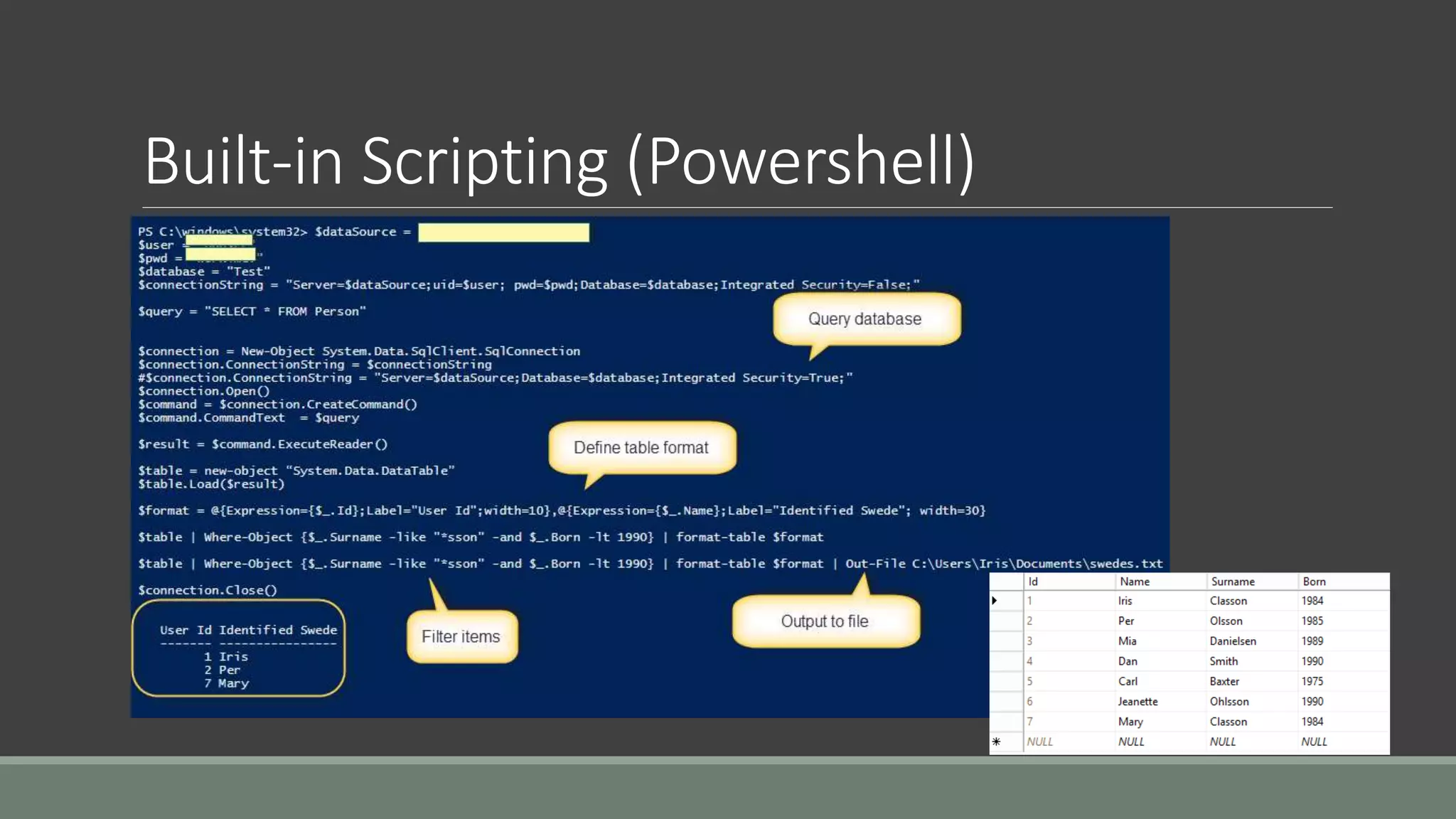 Built-in Scripting (Powershell)
 