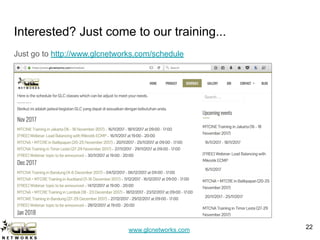 www.glcnetworks.com
Interested? Just come to our training...
Just go to http://www.glcnetworks.com/schedule
22
 