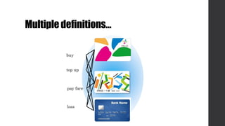 Multipledefinitions…
buy
top up
pay fare
loss
 