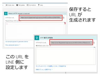保存すると
URL が
生成されます
この URL を
LINE 側に
設定します
 