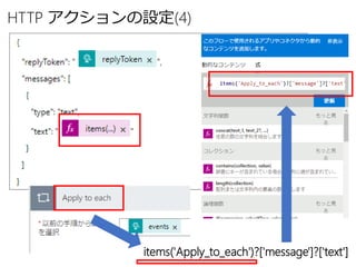 HTTP アクションの設定(4)
items('Apply_to_each')?['message']?['text']
 