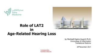 Role of LAT2
in
Age-Related Hearing Loss
by Meritxell Espino Guarch Ph.D.
Immunology & Inflammation
Translational Medicine
20thNovember 2017
 