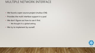 MULTIPLE NETWORK INTERFACE
• Multiple network interface means call CNI multiple times.
• For CNI, we need to know the name...
