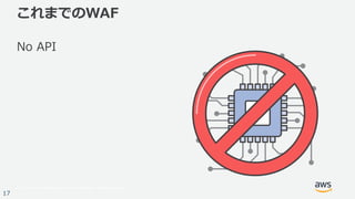 © 2017, Amazon Web Services, Inc. or its Affiliates. All rights reserved.
17
これまでのWAF
No API
 