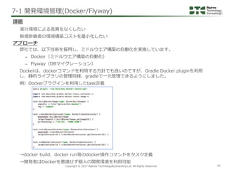 Copyright © 2017 Bigtree Technology&Consulting Ltd. All Rights Reserved. 49
弊社では、以下技術を採用し、ミドルウエア構築の自動化を実施しています。
– Docker（ミ...