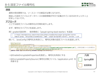 Copyright © 2017 Bigtree Technology&Consulting Ltd. All Rights Reserved. 60
8-5 設定ファイル暗号化
課題
通常の受託開発では、ソースコードの納品が必要になります。
...