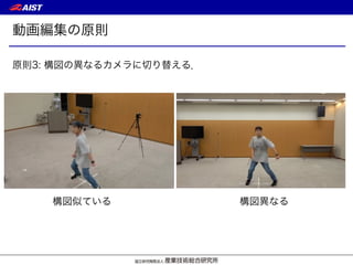 動画編集の原則
原則3: 構図の異なるカメラに切り替える．
構図似ている 構図異なる
 