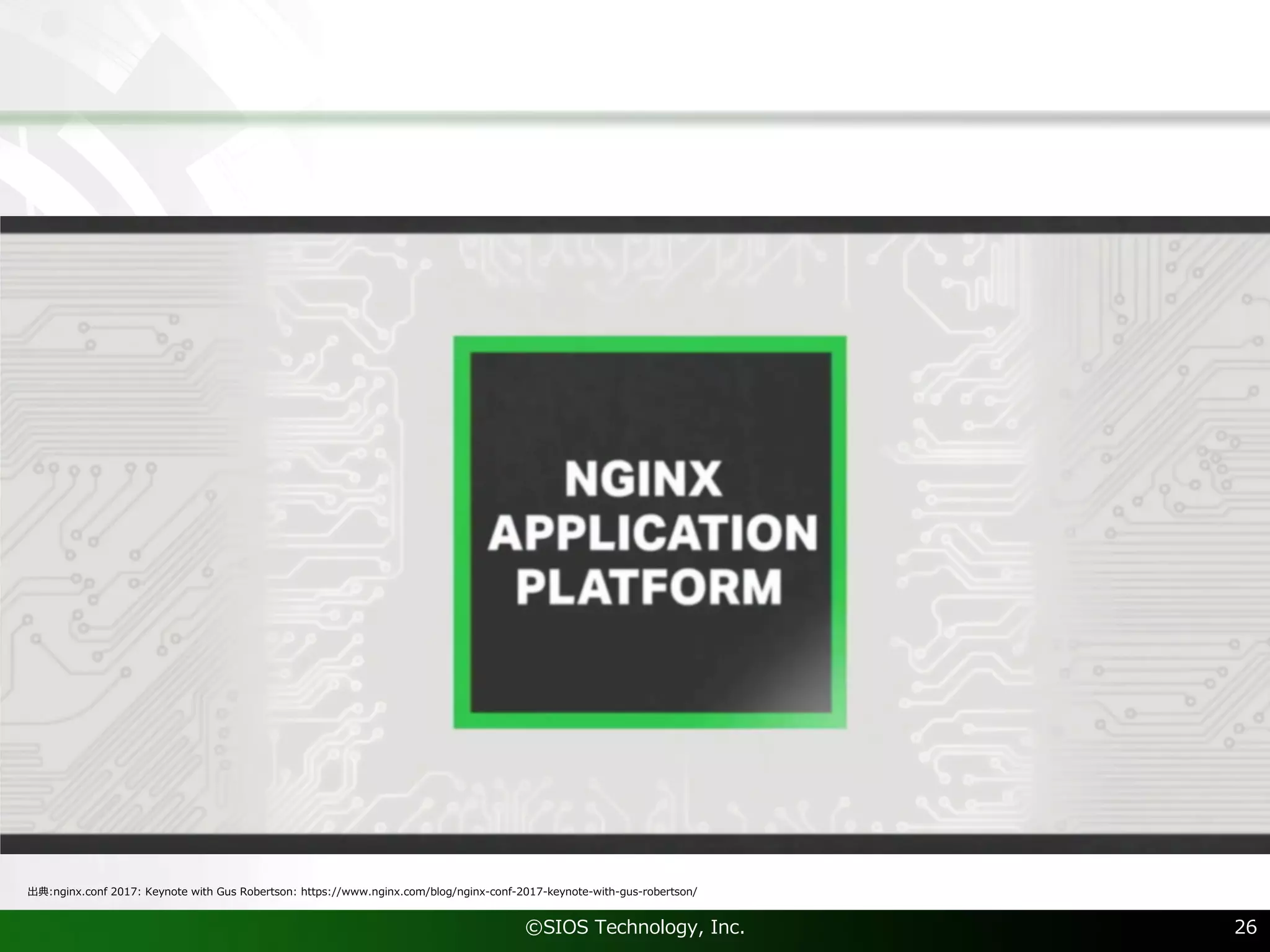 ©SIOS Technology, Inc. 26
出典:nginx.conf 2017: Keynote with Gus Robertson: https://www.nginx.com/blog/nginx-conf-2017-keynote-with-gus-robertson/
 