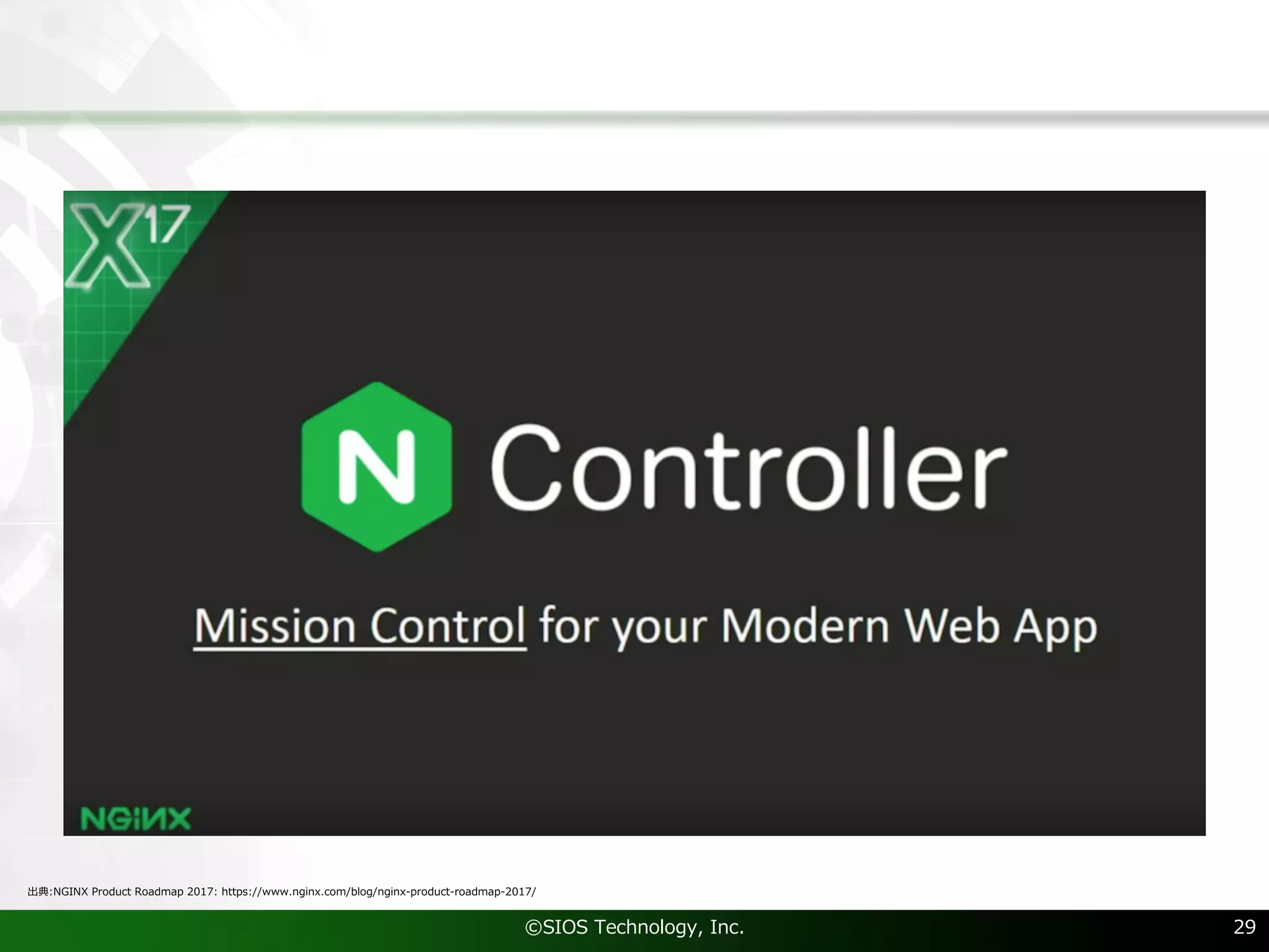©SIOS Technology, Inc. 29
出典:NGINX Product Roadmap 2017: https://www.nginx.com/blog/nginx-product-roadmap-2017/
 