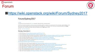 Forum
■https://wiki.openstack.org/wiki/Forum/Sydney2017
 