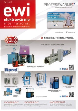 SOLO Swiss Group furnaces on cover of german magazine EWI (Elektrowärme International). No 4 / 2017