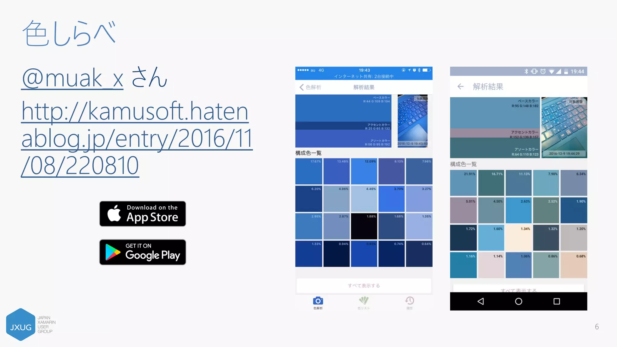 @muak_x さん
http://kamusoft.haten
ablog.jp/entry/2016/11
/08/220810
6
色しらべ
 