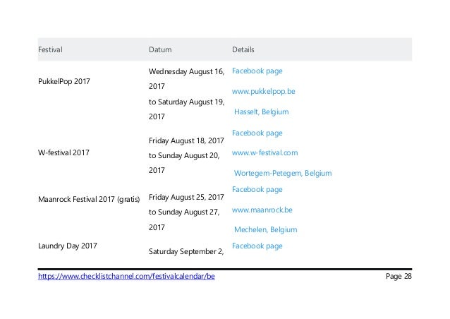 Festival Calendar Belgium 2018