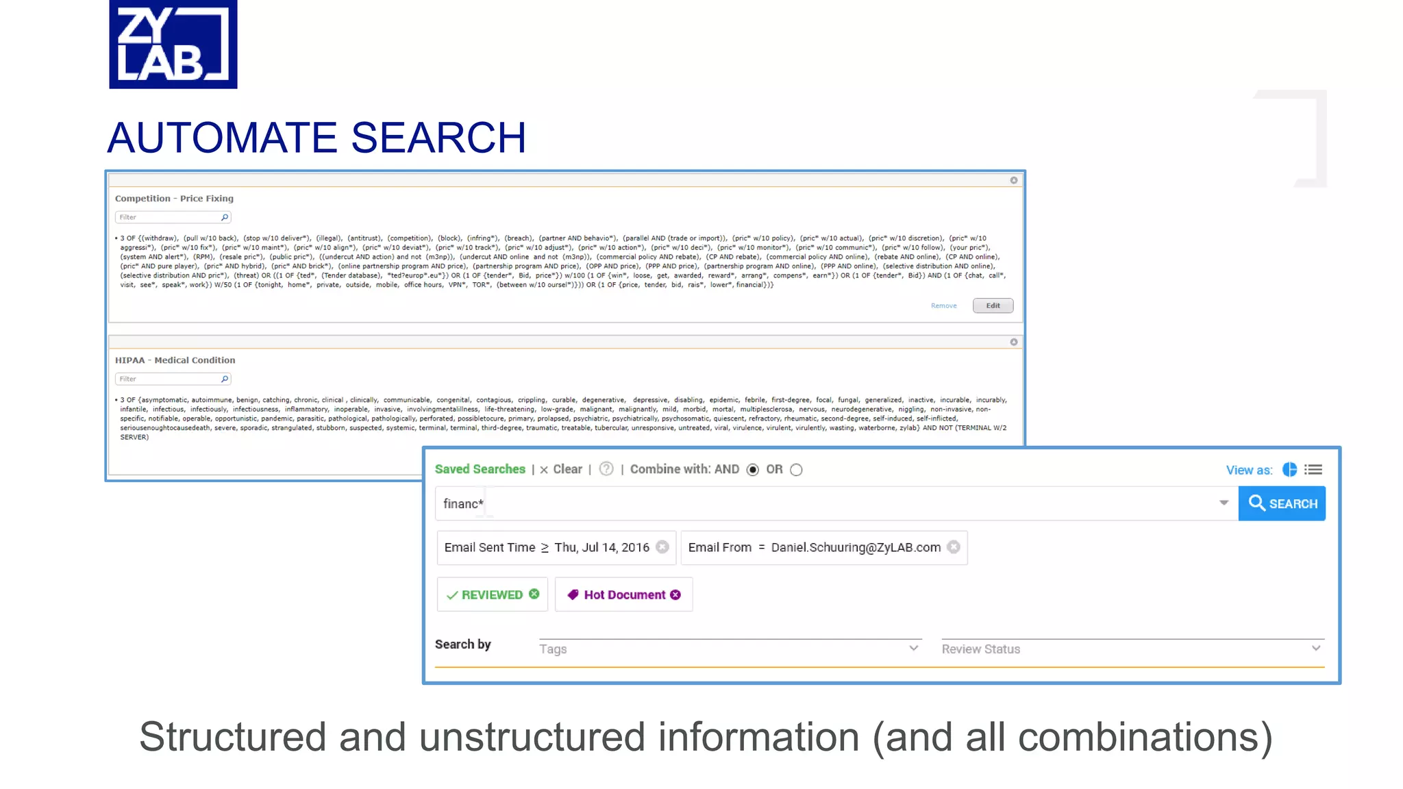 Structured and unstructured information (and all combinations)
AUTOMATE SEARCH
 