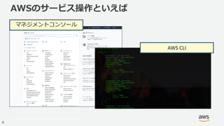 © 2017, Amazon Web Services, Inc. or its Affiliates. All rights reserved.
4
AWSのサービス操作といえば
マネジメントコンソール
AWS CLI
 