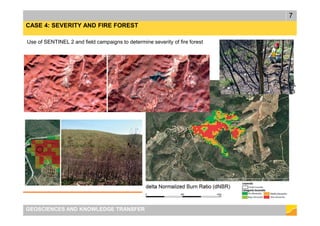 7
GEOSCIENCES AND KNOWLEDGE TRANSFER
CASE 4: SEVERITY AND FIRE FOREST
Use of SENTINEL 2 and field campaigns to determine severity of fire forest
 