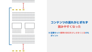 コンテンツの流れがとぎれず 
読みやすくなった
※ 記事セット標準の余白を少しせまくとるのも
ポイント
 