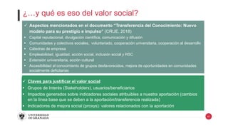 ¿…y qué es eso del valor social?
41
 Aspectos mencionados en el documento “Transferencia del Conocimiento: Nuevo
modelo p...