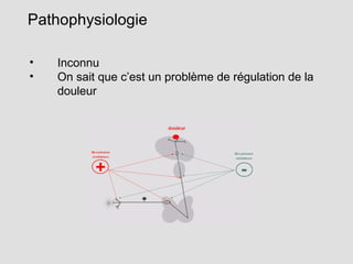 • Inconnu
• On sait que c’est un problème de régulation de la
douleur
Pathophysiologie
 