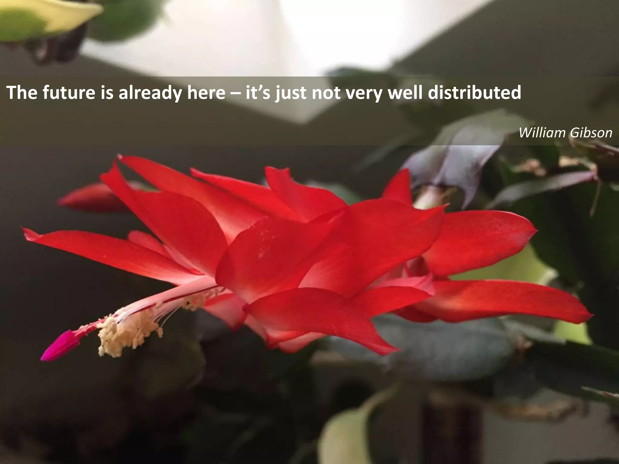 The future is already here – it’s just not very well distributed
William Gibson
 