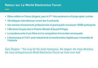 7
Retour sur Le World Electronics Forum
 22ème édition en France (Angers), pour la 2ème fois seulement en Europe après Lo...