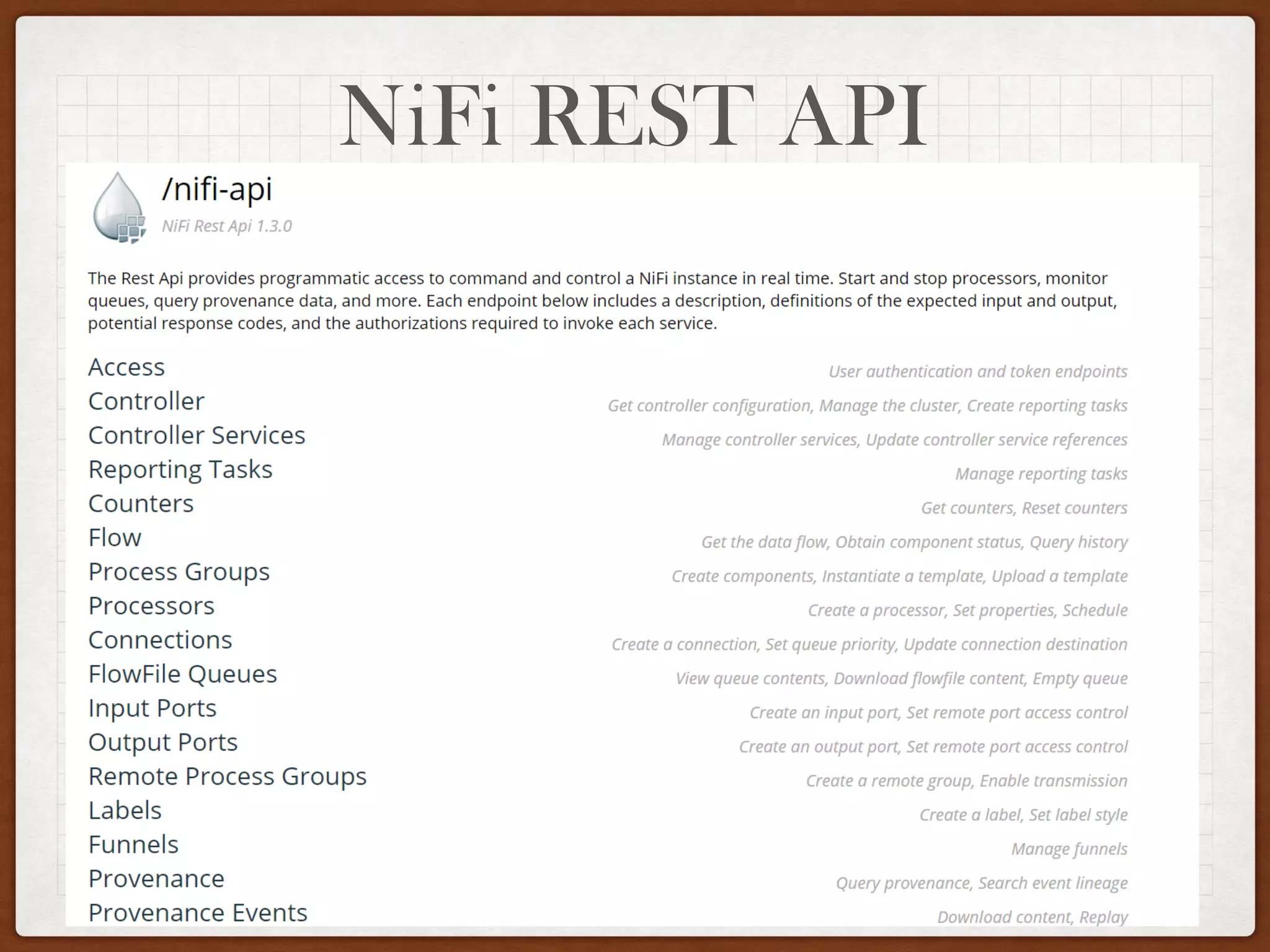 NiFi REST API
• RevisionDTO
 