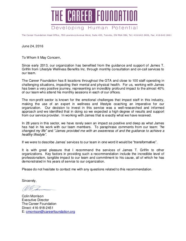 career foundation reference letter career recommendation letter