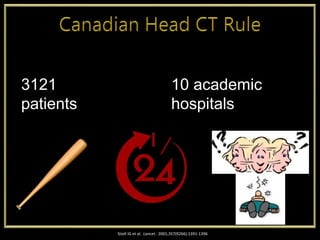 Stiell IG et al. Lancet. 2001;357(9266):1391-1396
3121
patients
10 academic
hospitals
 