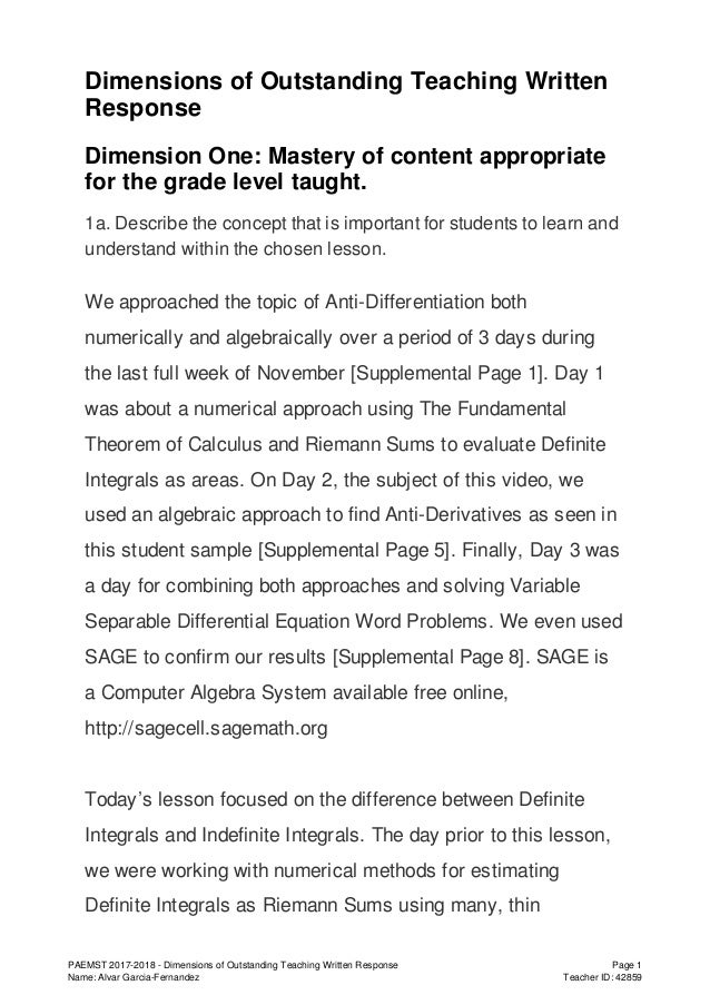 Where Is A Thesis Statement In An Essay Paemst Narrative Essay Dimensions Of Outstanding Teaching Written Response Dimension One Mastery Of Content Appropriate For The Grade Fifth Business Essay also Diwali Essay In English Paemst Narrative Essay Examples Of Thesis Statements For Persuasive Essays
