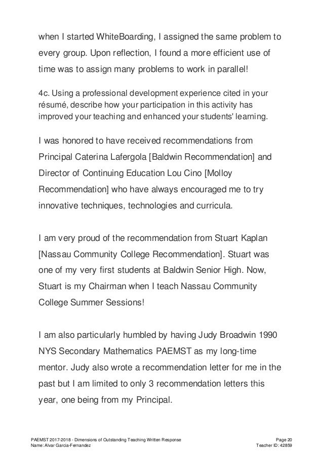 Outstanding Teacher Recommendation Letter