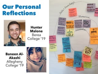 Our Personal
Reﬂections
Hunter
Malone
Berea
College ‘19
Baneen Al-
Akashi
Allegheny
College ‘19
 