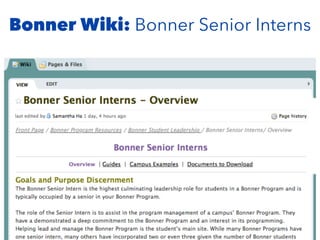 Bonner Wiki: Bonner Senior Interns
 