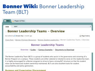 Bonner Wiki: Bonner Leadership
Team (BLT)
 