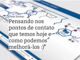 Uma forma:
Pensando nos
pontos de contato
que temos hoje e
como podemos
melhorá-los :)
 