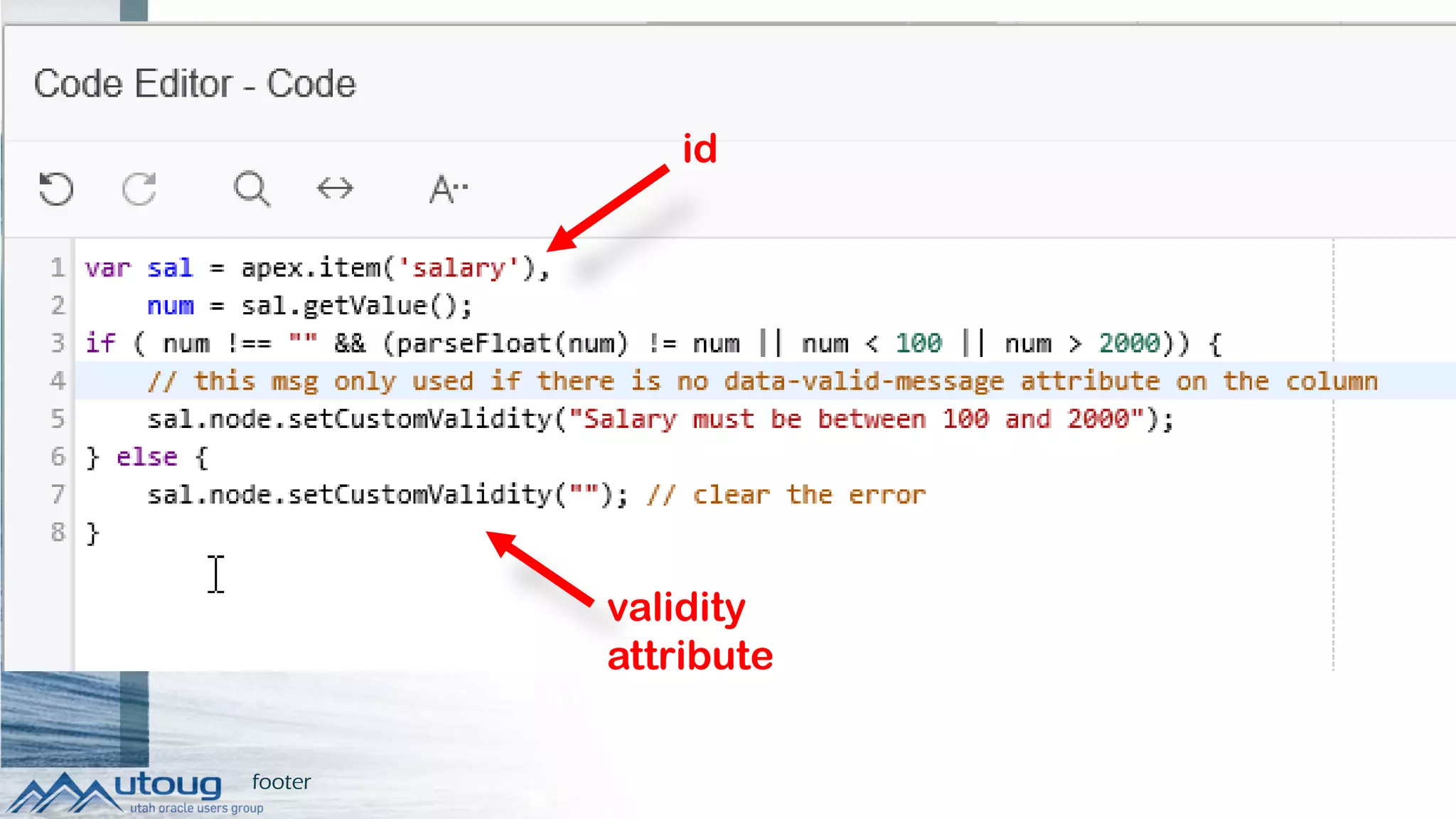 footer
id
validity
attribute
 