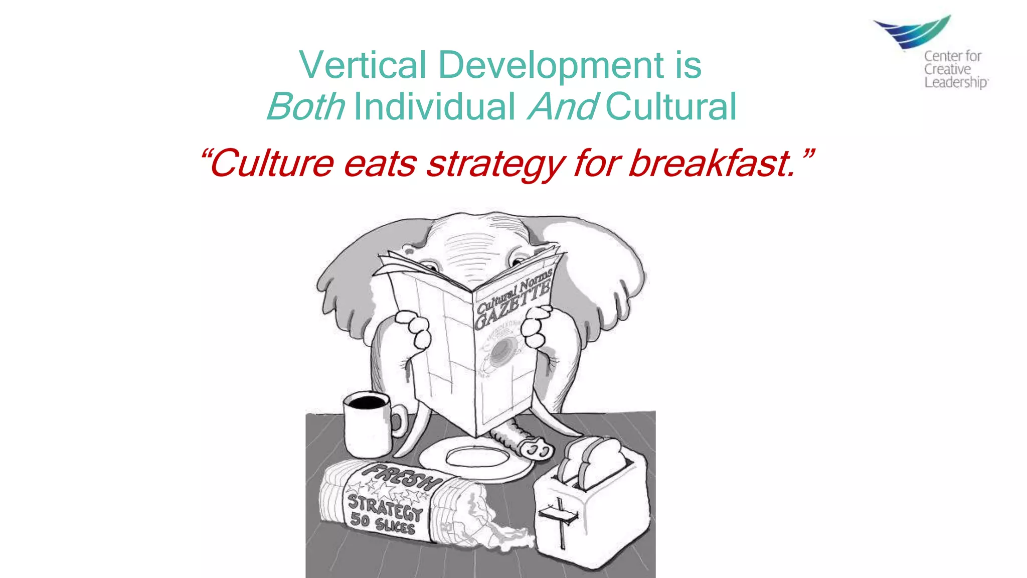 Vertical Development is
Both Individual And Cultural
“Culture eats strategy for breakfast.”
 