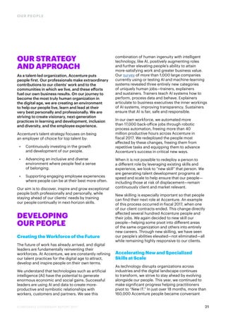 OUR PEOPLE
CORPORATE CITIZENSHIP REPORT 2017
OUR STRATEGY
AND APPROACH
As a talent-led organization, Accenture puts
people...