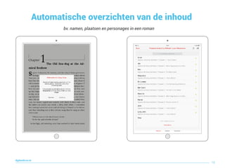 Automatische overzichten van de inhoud
18
digitaallezen.be
bv. namen, plaatsen en personages in een roman
 