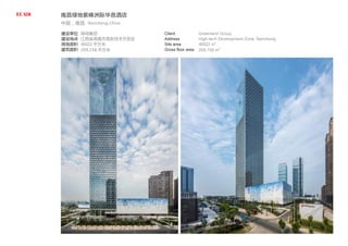 南昌绿地紫峰洲际华邑酒店
中国，南昌 Nanchang,China
建设单位
建设地点
用地面积
建筑面积
绿地集团
江西省南昌市高新技术开发区
40022 平方米
209,158 平方米
Greenland Group
High-tech Development Zone, Nanchang
40022 m2
209,158 m2
Client
Address
Site area
Gross floor area
 