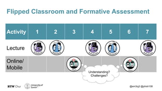 Flipped Classroom and Formative Assessment
@em3rg3 @phish108
Activity 1 2 3 4 5 6 7
Lecture
Online/
Mobile
Understanding
C...
