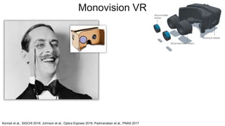 Monovision VR
Konrad et al., SIGCHI 2016; Johnson et al., Optics Express 2016; Padmanaban et al., PNAS 2017
 