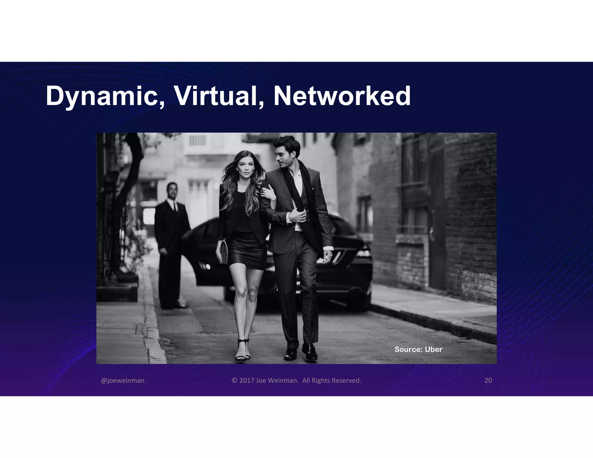 Dynamic, Virtual, Networked
@joeweinman © 2017 Joe Weinman. All Rights Reserved. 20
Source: Uber
 