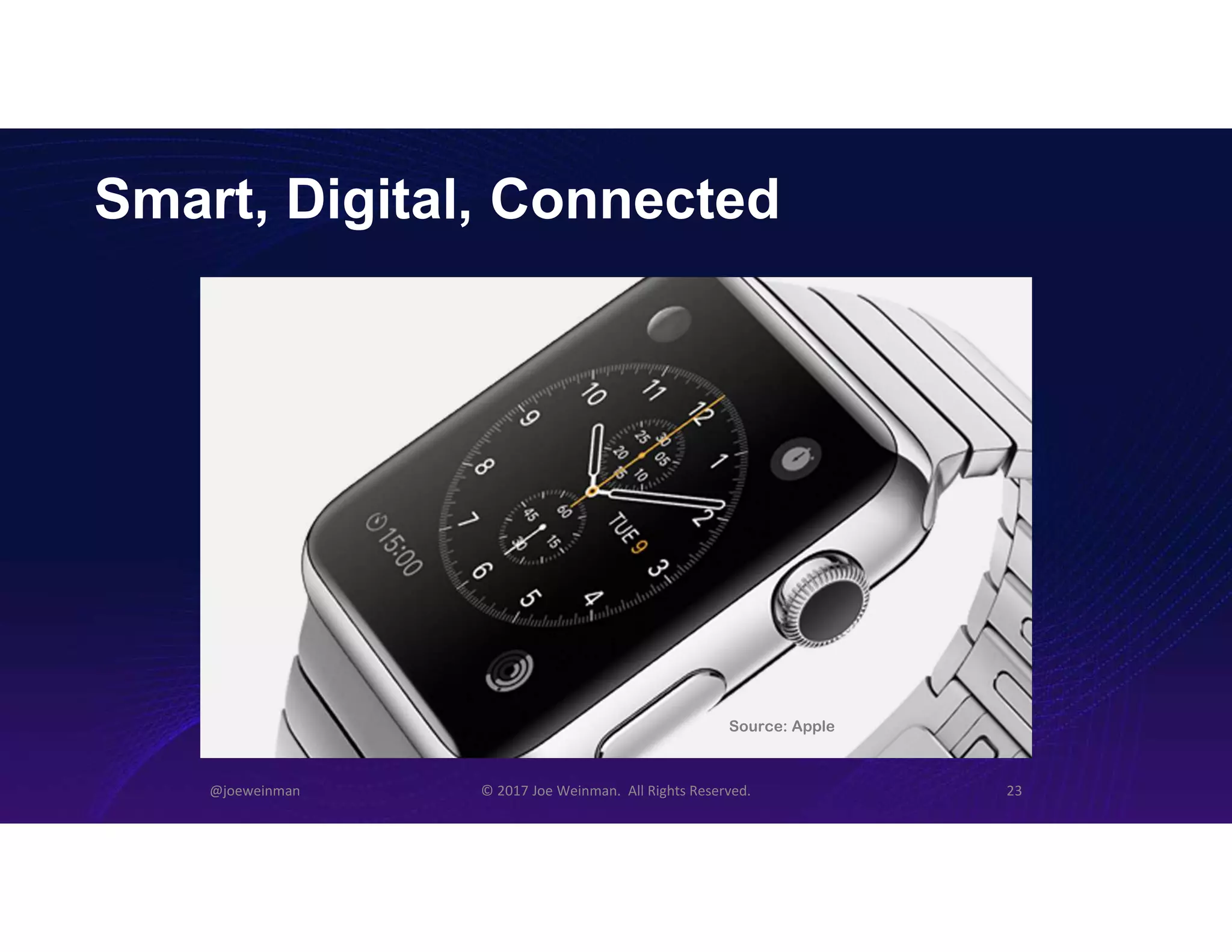 Smart, Digital, Connected
@joeweinman © 2017 Joe Weinman. All Rights Reserved. 23
Source: Apple
 