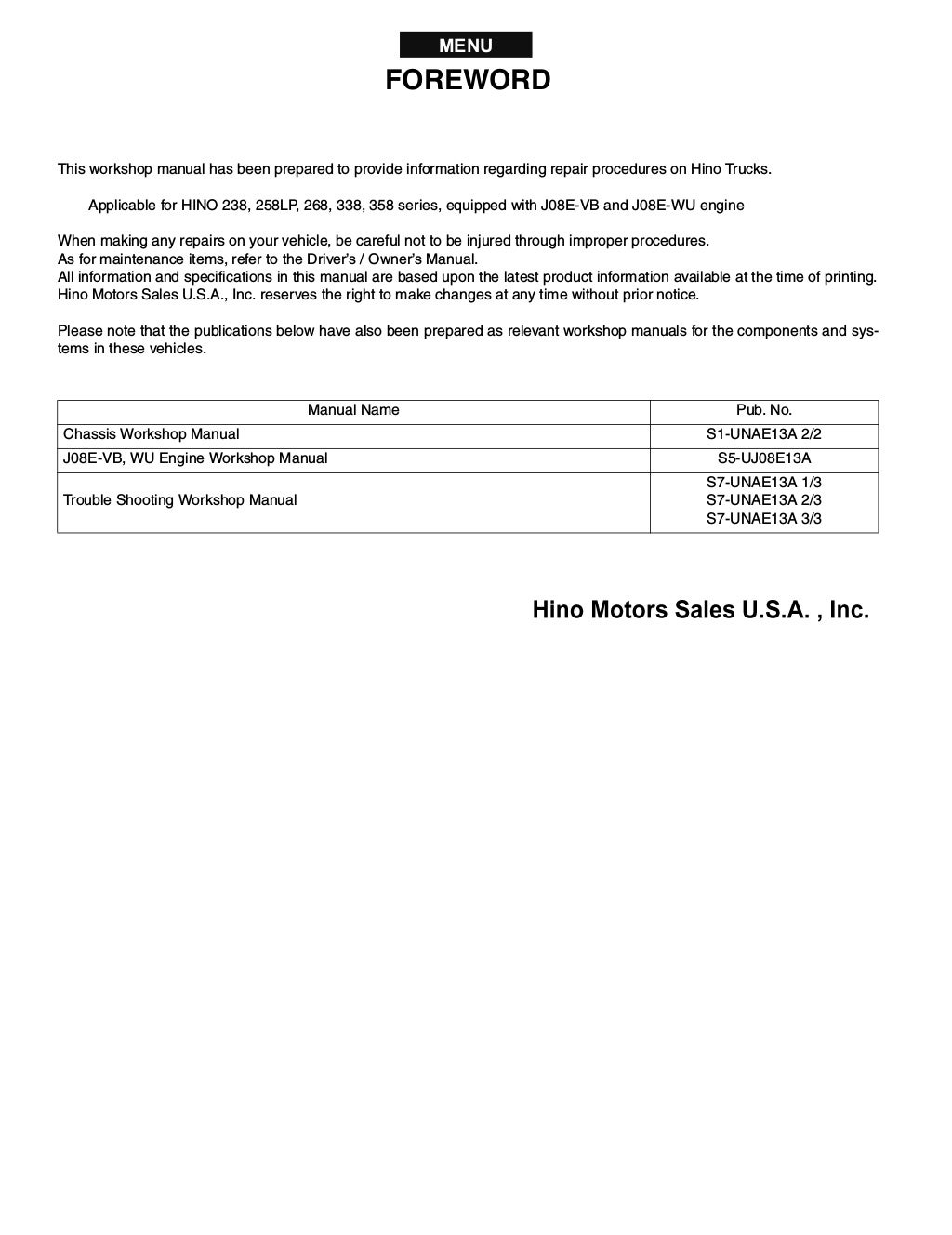2017 hino 258 lp series truck service repair manual