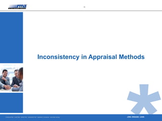 Enterprise Risk · Credit Risk · Market Risk · Operational Risk · Regulatory Compliance · Securities Lending
13
JOIN. ENGAGE. LEAD.
Inconsistency in Appraisal Methods
 