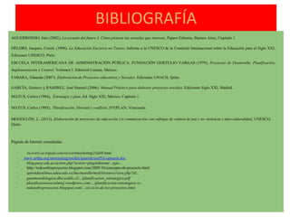 BIBLIOGRAFÍA
AGUERRONDO, Inés (2002), La escuela del futuro I. Cómo piensan las escuelas que innovan, Papers Editores, Bue...
