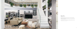 MILANO
With the rhythmic transition of white and gray color, and the interweaving
arrangement of open shelves and clear glass fronts, this living space creates
a fluid and comfortable mood.
0201
Living Room // Soggiorno
LIVING ROOM
Con la transizione ritmica di colore bianco e grigio, e la disposizione intreccio
di scaffali aperti e frontali in vetro trasparente, questo spazio vivente crea uno
stato d'animo fluido e confortevole.
 