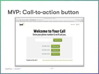 Hypotheses | June 2017
_ _46
MVP: Call-to-action button
212 555 1212
212 555 1212
212 555 1212
 